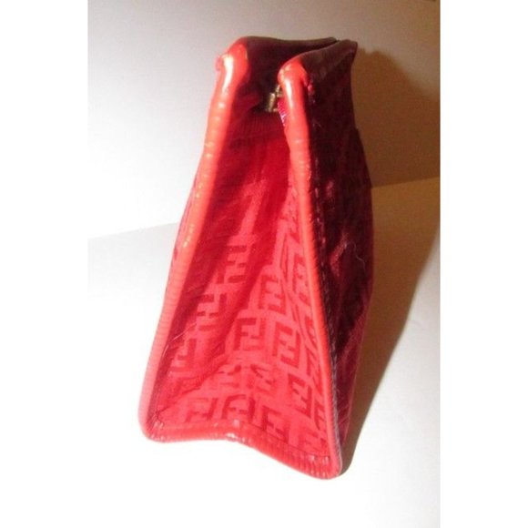 Fendi Smalll F Logo Make Up Red Zucchino Print Canvas And Leather Clutch - Picture 11 of 11